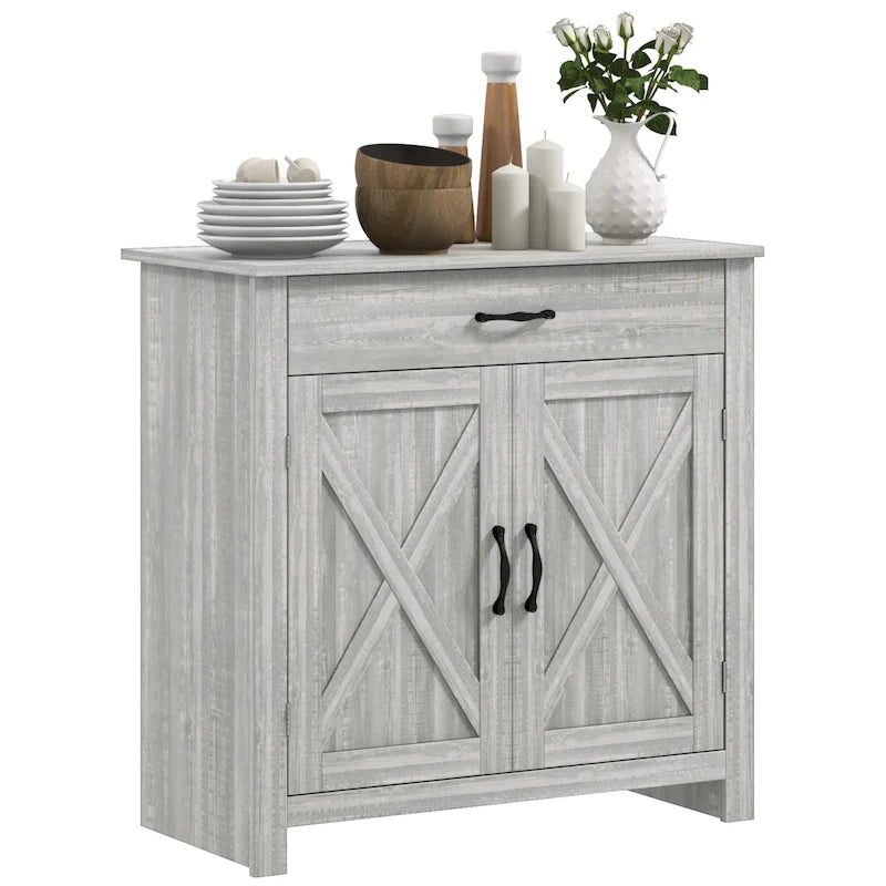 Farmhouse Barn Door Sideboard Cabinet with Drawer & 3-Level Adjustable Shelf