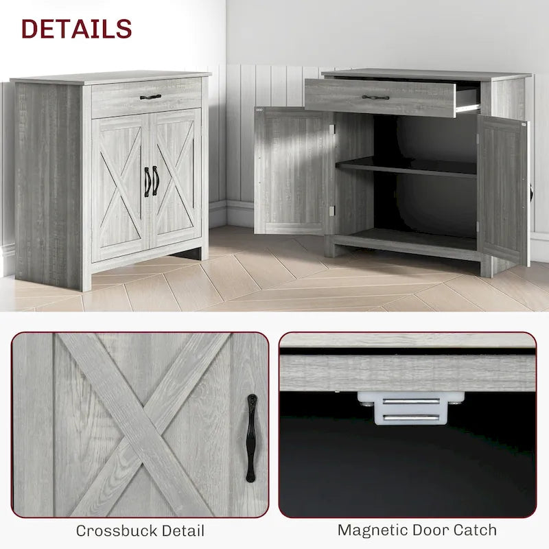 Farmhouse Barn Door Sideboard Cabinet with Drawer & 3-Level Adjustable Shelf