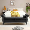 63" PU Leather Flip-Top Storage Bench with Rolled Arms, Button Tufting & Nailhead Trim