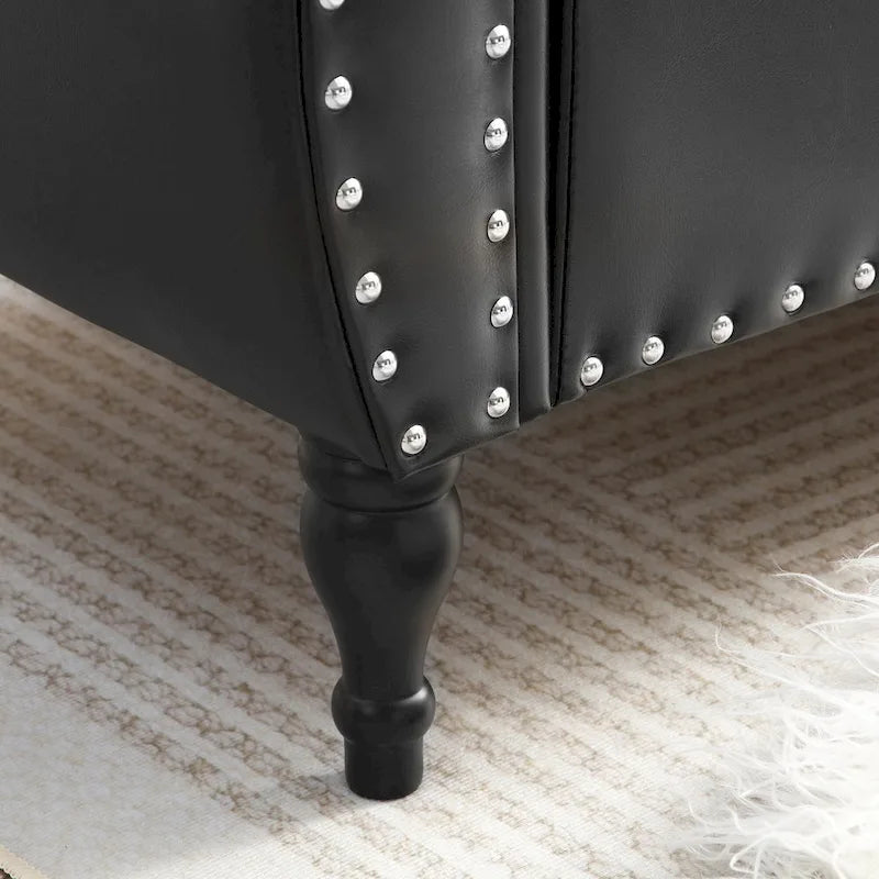 63" PU Leather Flip-Top Storage Bench with Rolled Arms, Button Tufting & Nailhead Trim