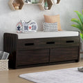 Rustic Storage Bench with Drawers and Striped Door Panel