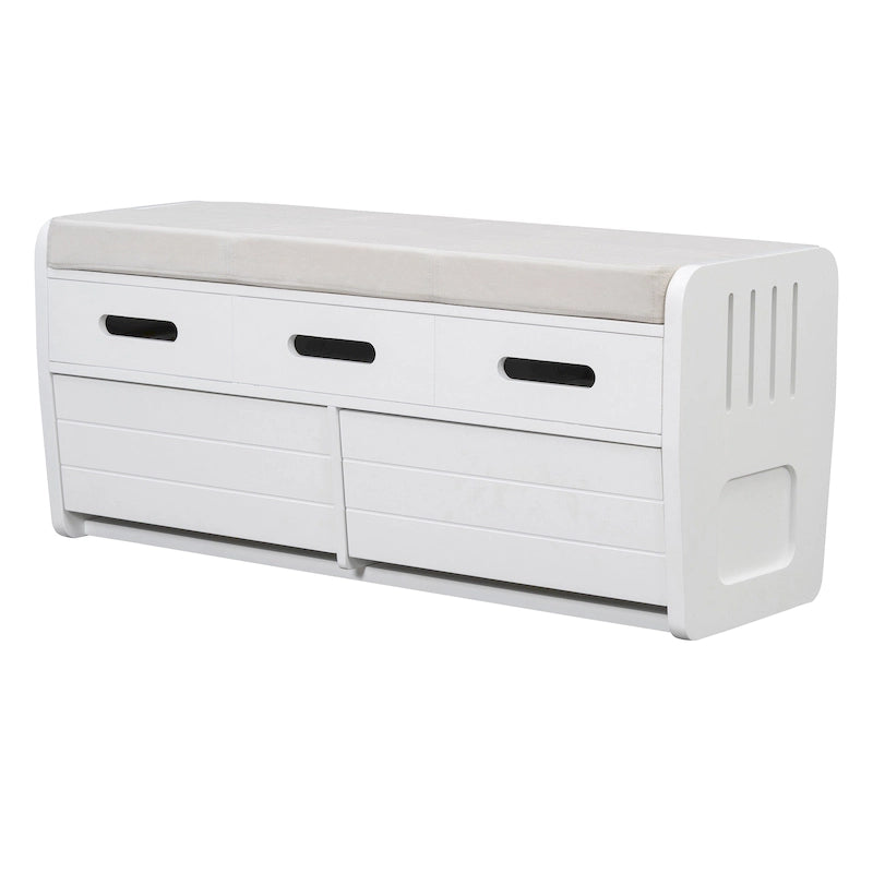 Rustic Storage Bench with Drawers and Striped Door Panel