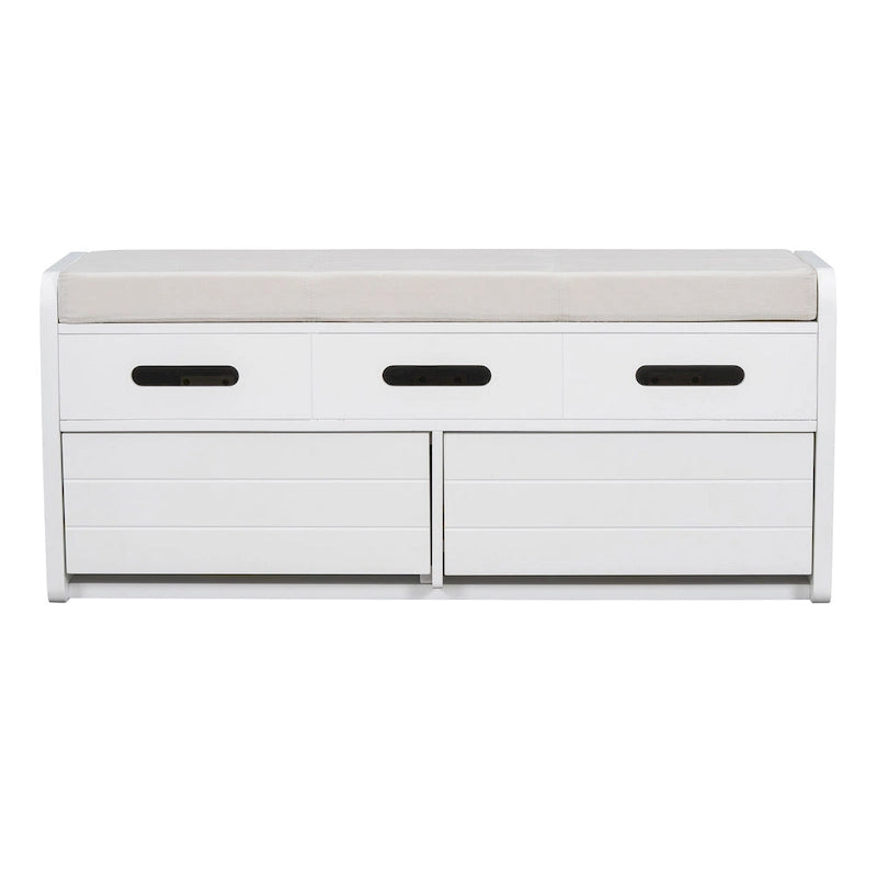 Rustic Storage Bench with Drawers and Striped Door Panel