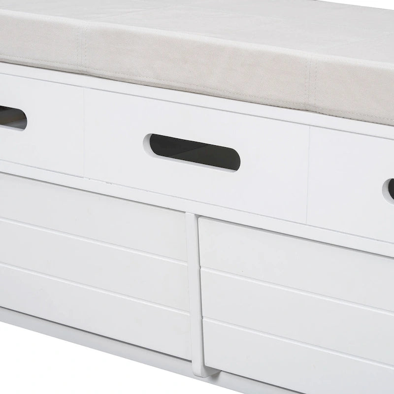 Rustic Storage Bench with Drawers and Striped Door Panel