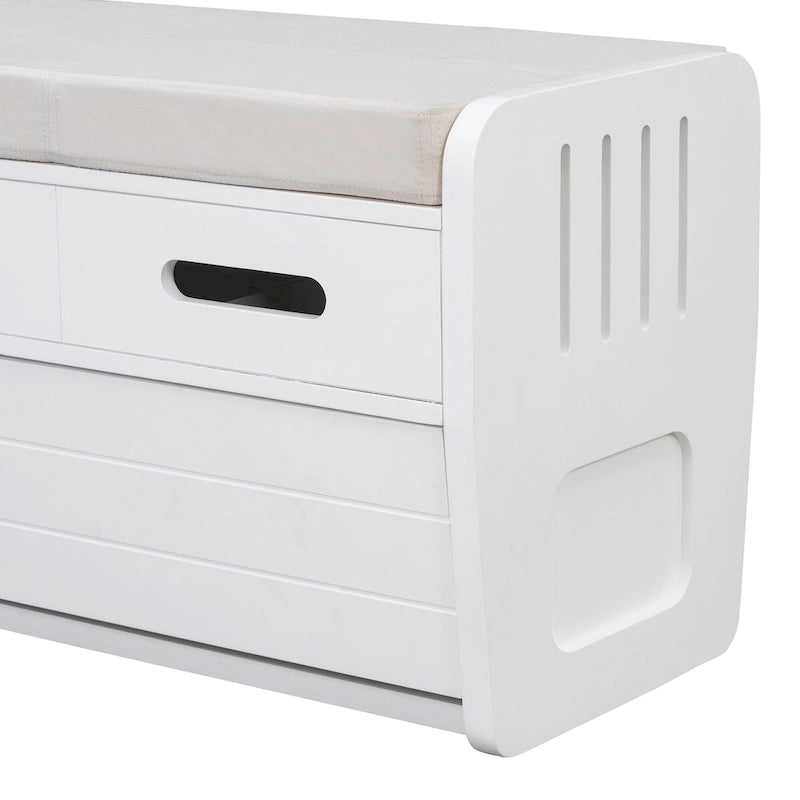 Rustic Storage Bench with Drawers and Striped Door Panel