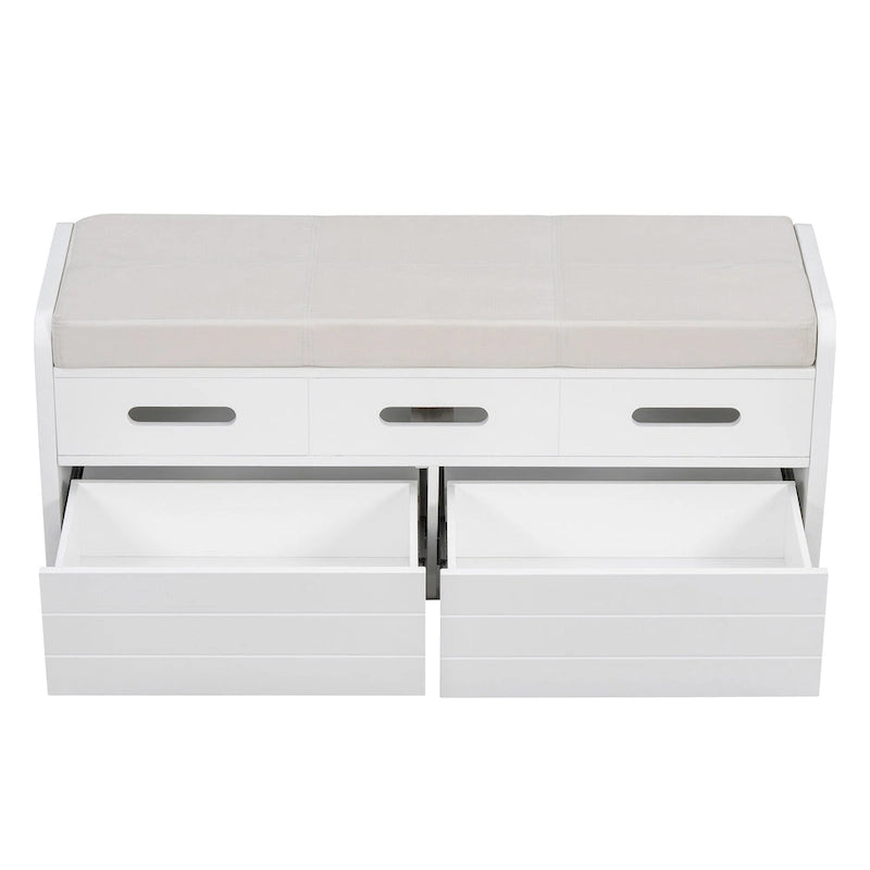 Rustic Storage Bench with Drawers and Striped Door Panel