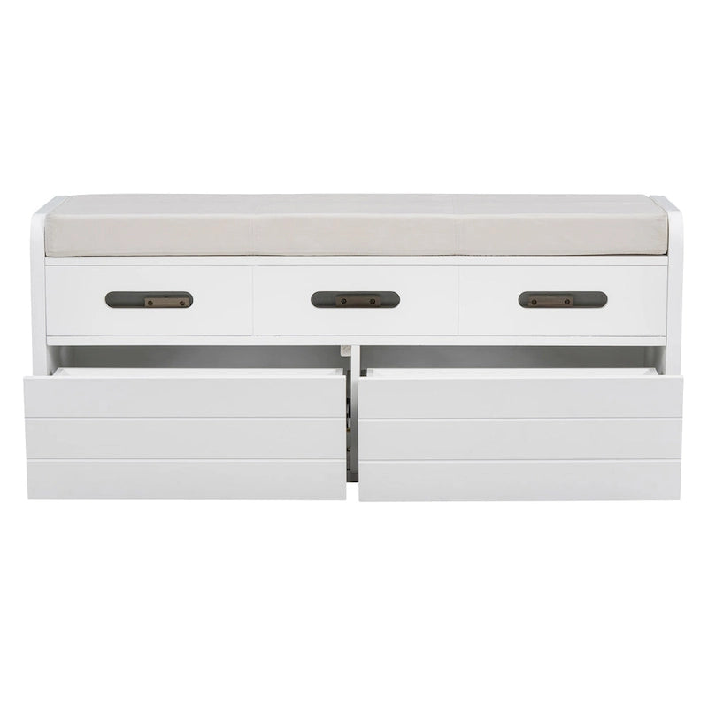Rustic Storage Bench with Drawers and Striped Door Panel