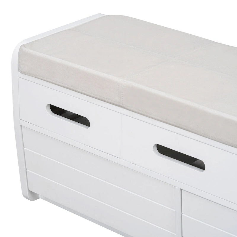 Rustic Storage Bench with Drawers and Striped Door Panel