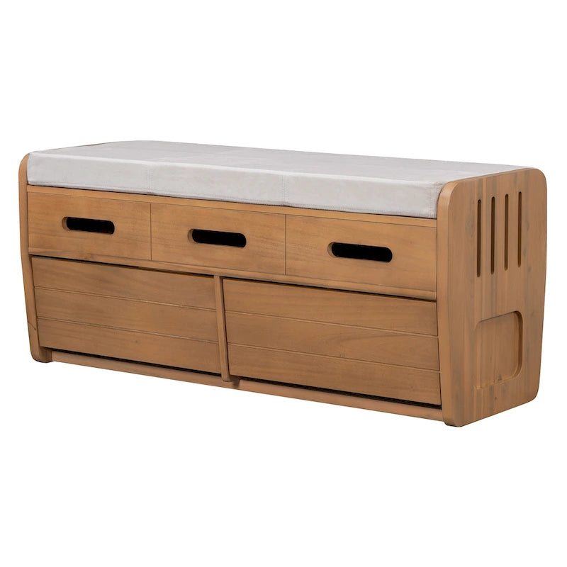 Rustic Storage Bench with Drawers and Striped Door Panel