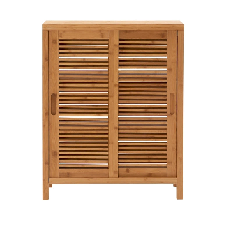 Bamboo Sliding Door Floor Storage Cabinet with 3 Shelves