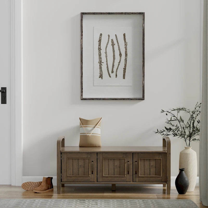 44" Solid Wood Entryway Storage Bench with 3 Doors and Grooved Detail