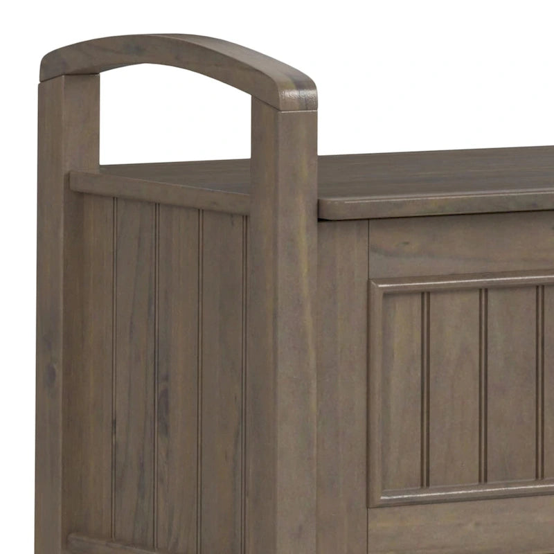 44" Solid Wood Entryway Storage Bench with 3 Doors and Grooved Detail