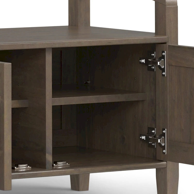 44" Solid Wood Entryway Storage Bench with 3 Doors and Grooved Detail