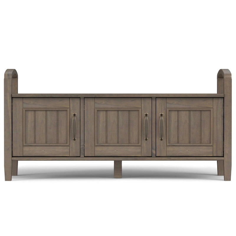 44" Solid Wood Entryway Storage Bench with 3 Doors and Grooved Detail