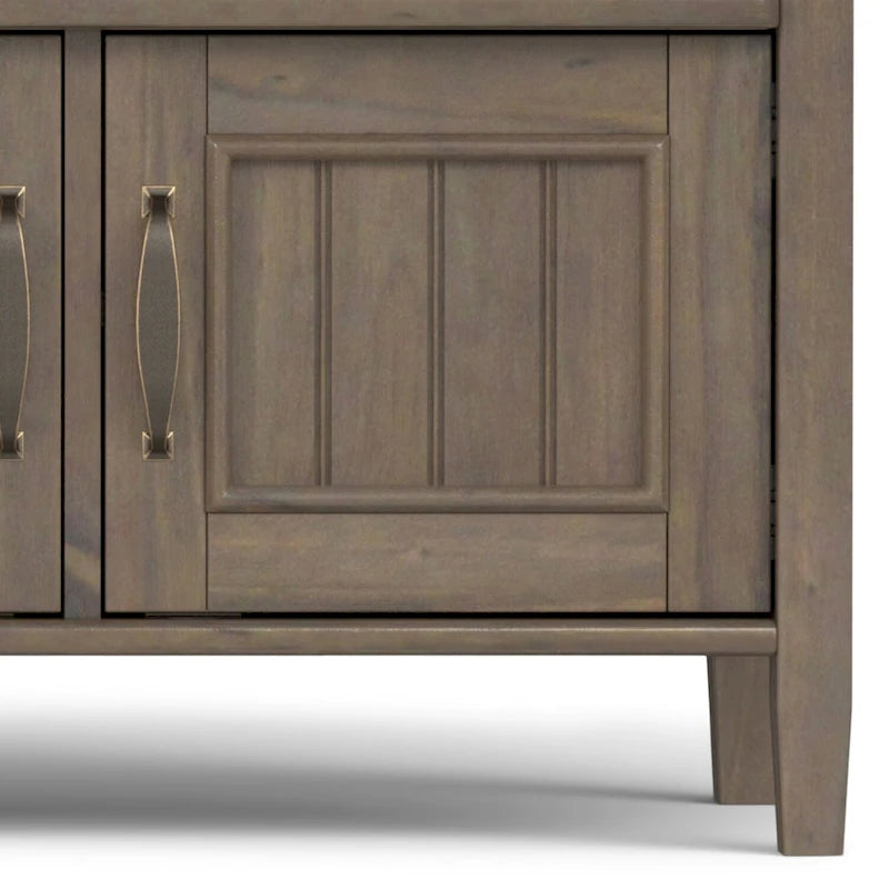 44" Solid Wood Entryway Storage Bench with 3 Doors and Grooved Detail