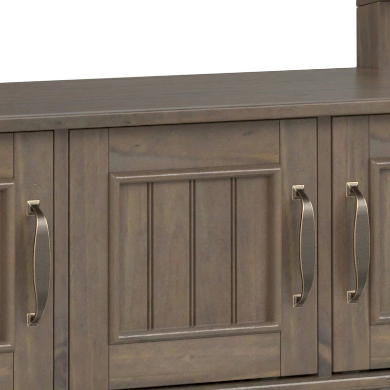 44" Solid Wood Entryway Storage Bench with 3 Doors and Grooved Detail