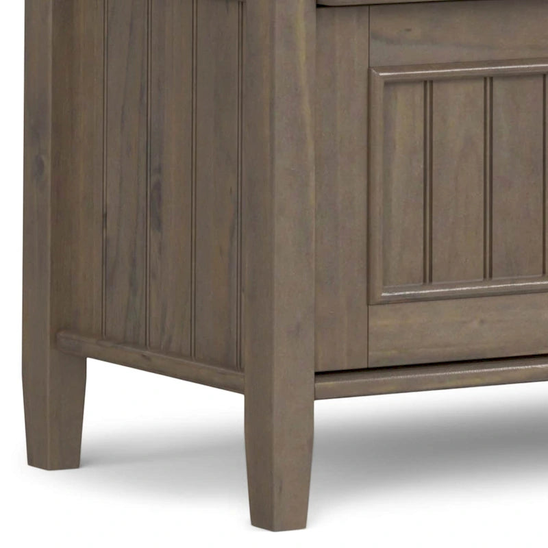 44" Solid Wood Entryway Storage Bench with 3 Doors and Grooved Detail