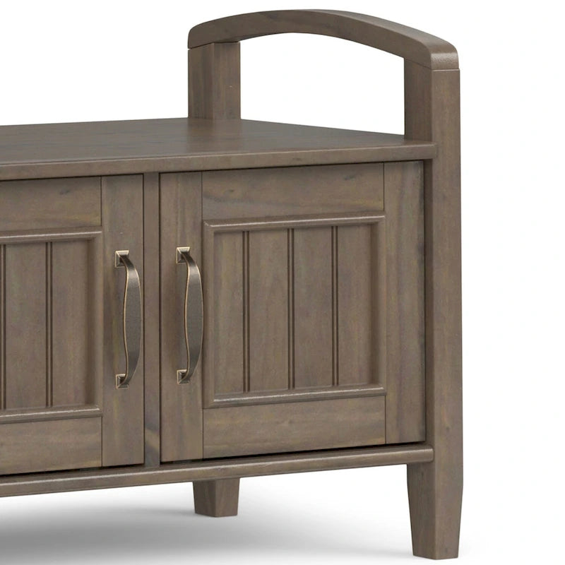 44" Solid Wood Entryway Storage Bench with 3 Doors and Grooved Detail