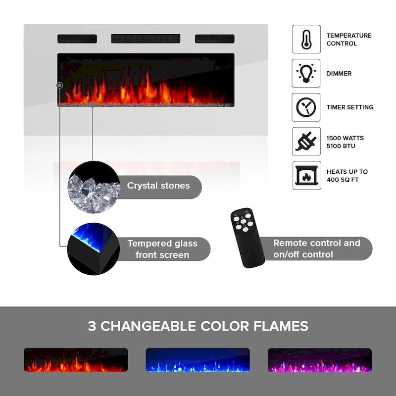 Aparador eléctrico con chimenea de 63", 4 estantes abiertos y control remoto