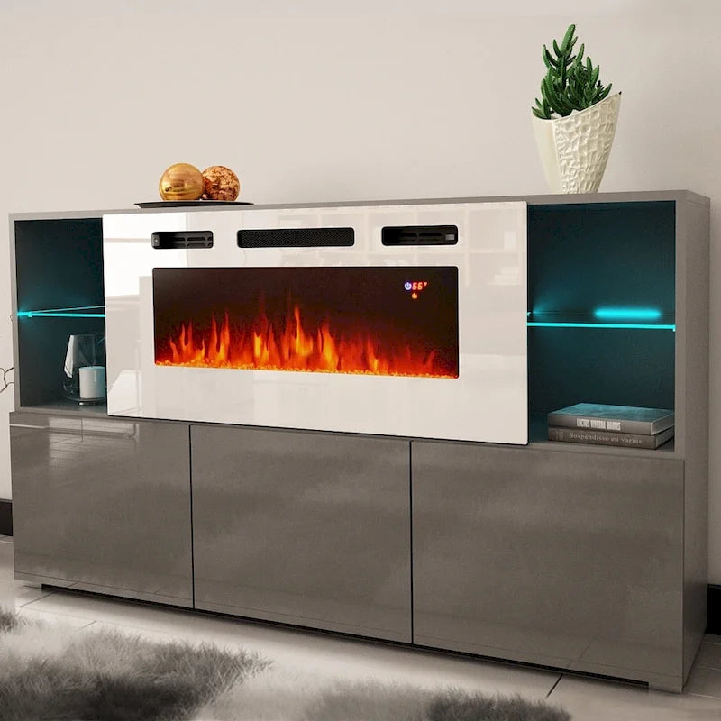 Aparador eléctrico con chimenea de 63", 4 estantes abiertos y control remoto
