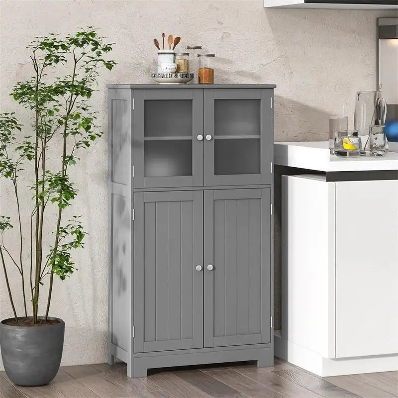 Freestanding Bathroom Floor Cabinet with Frosted Glass Doors and Adjustable Shelf