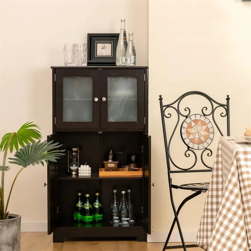 Freestanding Bathroom Floor Cabinet with Frosted Glass Doors and Adjustable Shelf