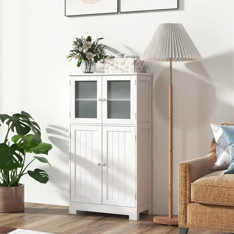 Freestanding Bathroom Floor Cabinet with Frosted Glass Doors and Adjustable Shelf