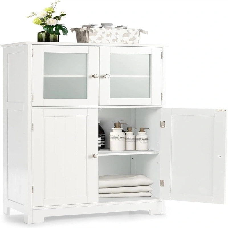 Freestanding Bathroom Floor Cabinet with Frosted Glass Doors and Adjustable Shelf
