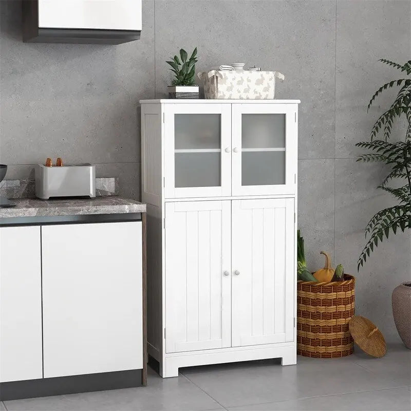 Freestanding Bathroom Floor Cabinet with Frosted Glass Doors and Adjustable Shelf