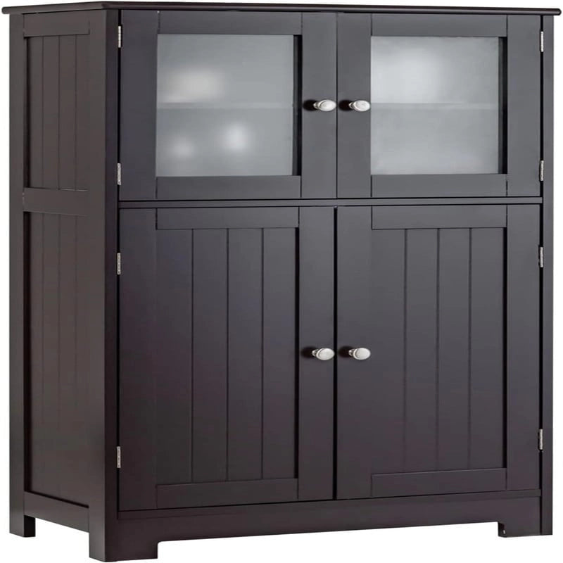 Freestanding Bathroom Floor Cabinet with Frosted Glass Doors and Adjustable Shelf