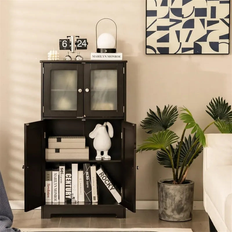 Freestanding Bathroom Floor Cabinet with Frosted Glass Doors and Adjustable Shelf