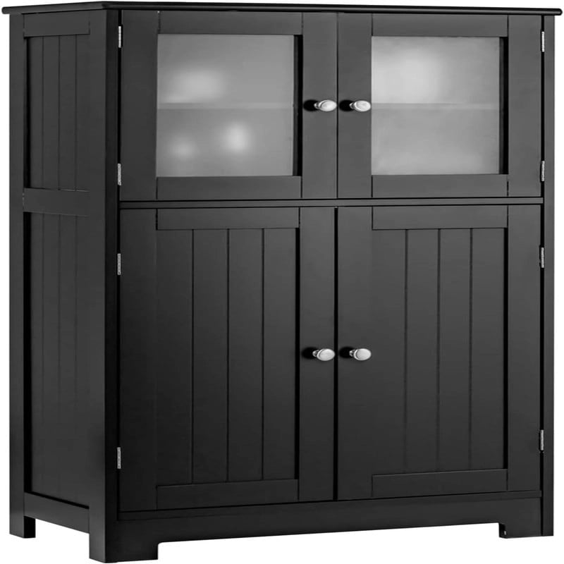 Freestanding Bathroom Floor Cabinet with Frosted Glass Doors and Adjustable Shelf
