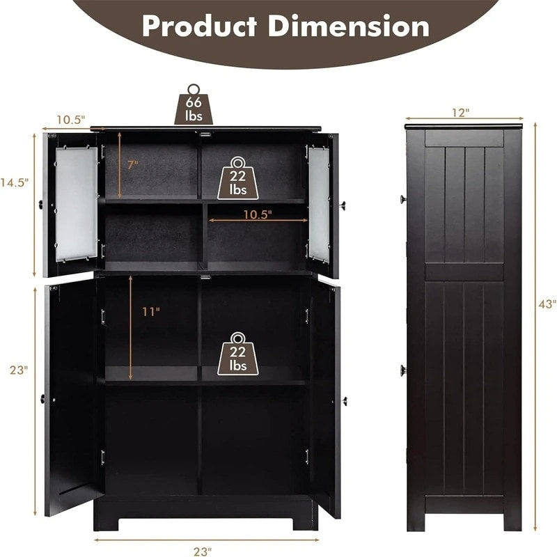 Freestanding Bathroom Floor Cabinet with Frosted Glass Doors and Adjustable Shelf