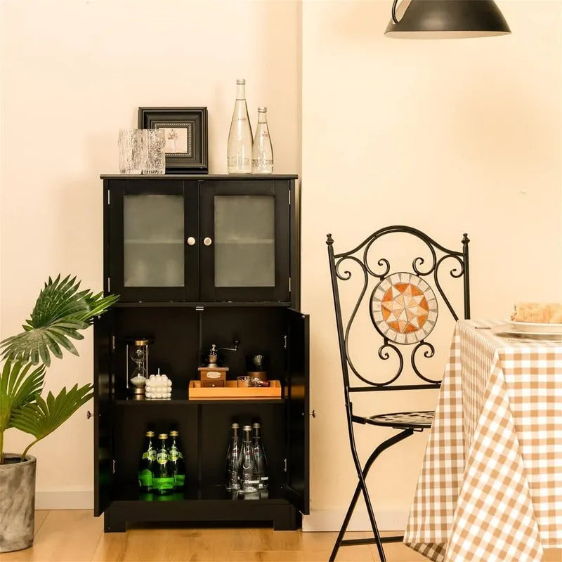 Freestanding Bathroom Floor Cabinet with Frosted Glass Doors and Adjustable Shelf