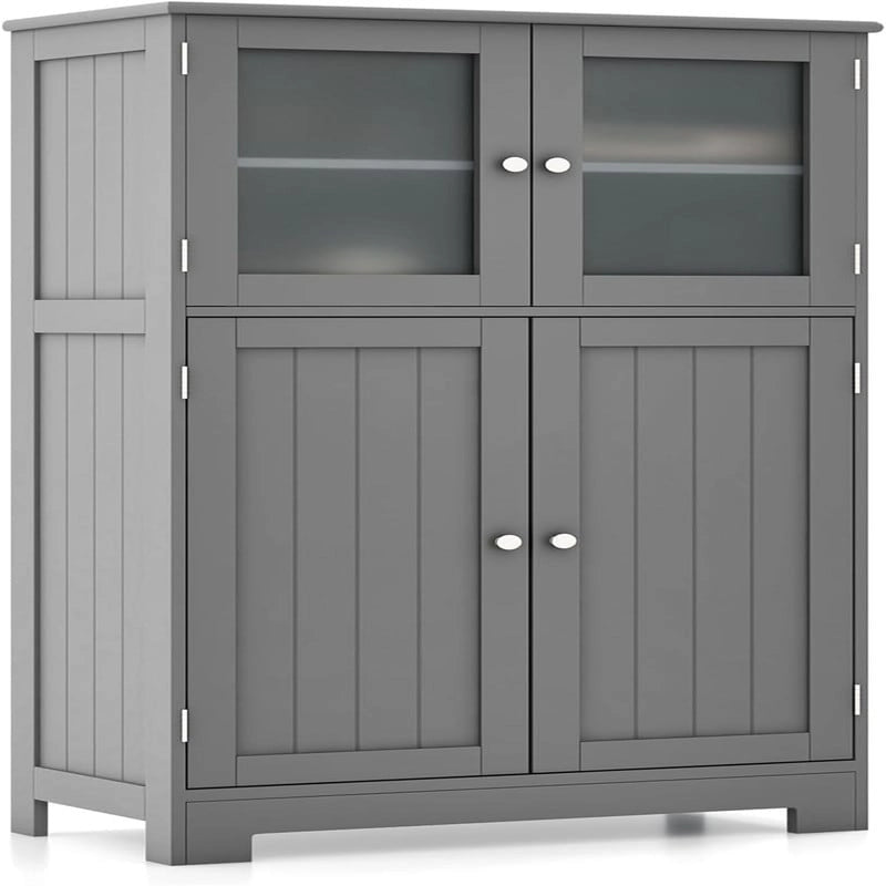 Freestanding Bathroom Floor Cabinet with Frosted Glass Doors and Adjustable Shelf