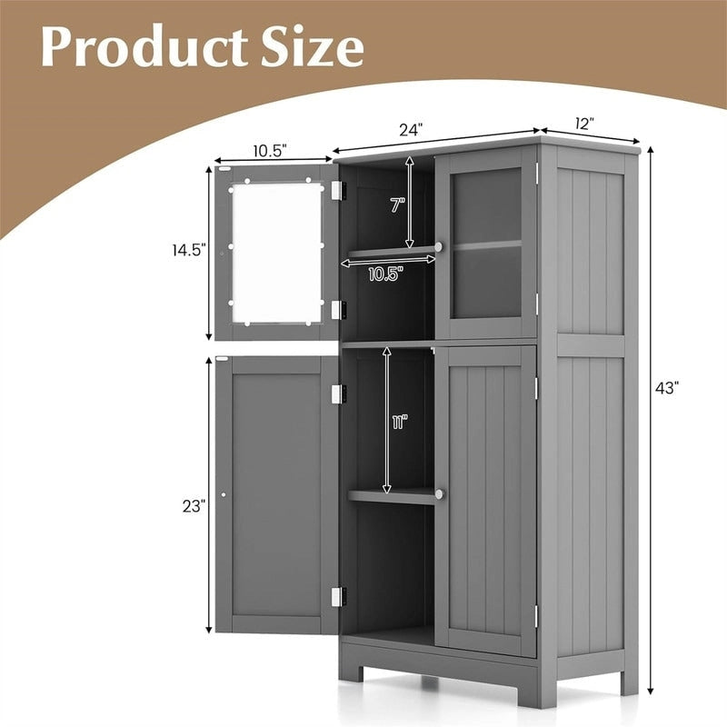 Freestanding Bathroom Floor Cabinet with Frosted Glass Doors and Adjustable Shelf