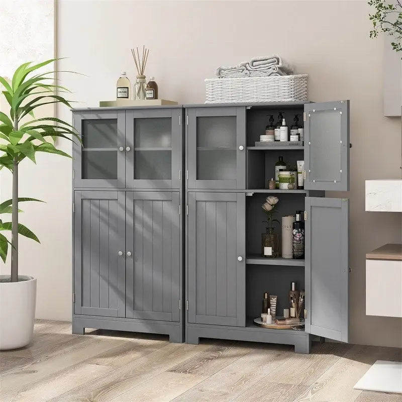 Freestanding Bathroom Floor Cabinet with Frosted Glass Doors and Adjustable Shelf