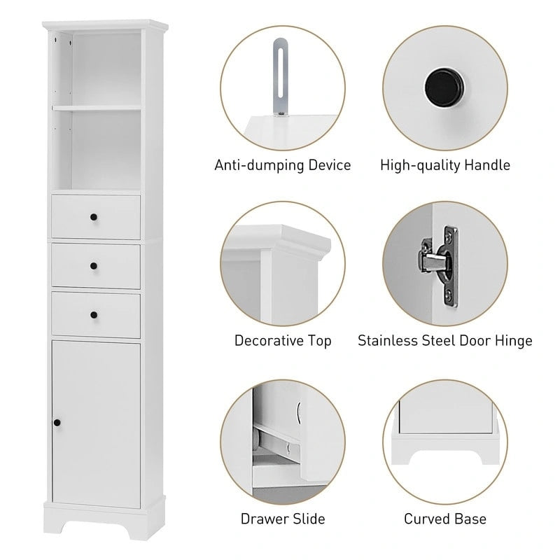 Freestanding Bathroom Cabinet with Drawers & Adjustable Shelf