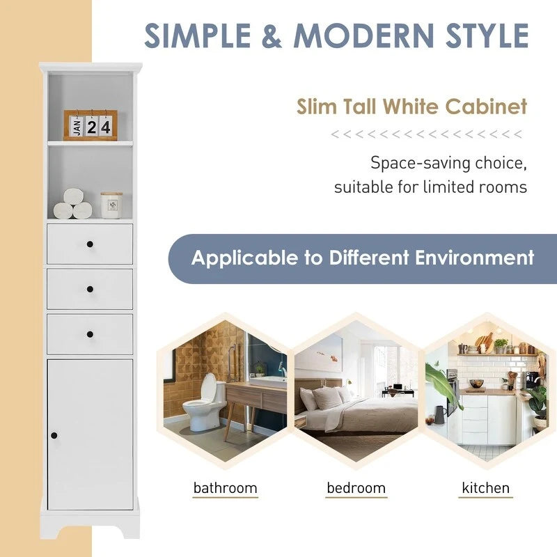 Freestanding Bathroom Cabinet with Drawers & Adjustable Shelf