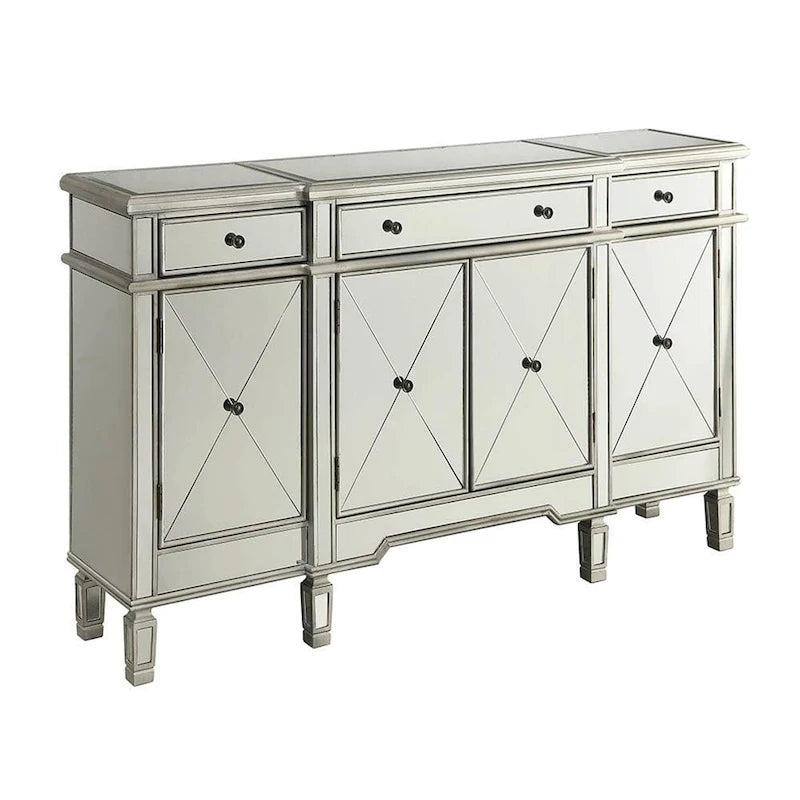 Mirrored Silver Wine Cabinet with 6-Bottle Rack & 6 Shelves