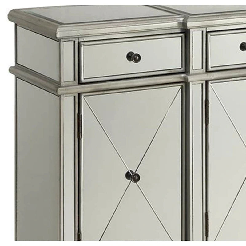 Mirrored Silver Wine Cabinet with 6-Bottle Rack & 6 Shelves