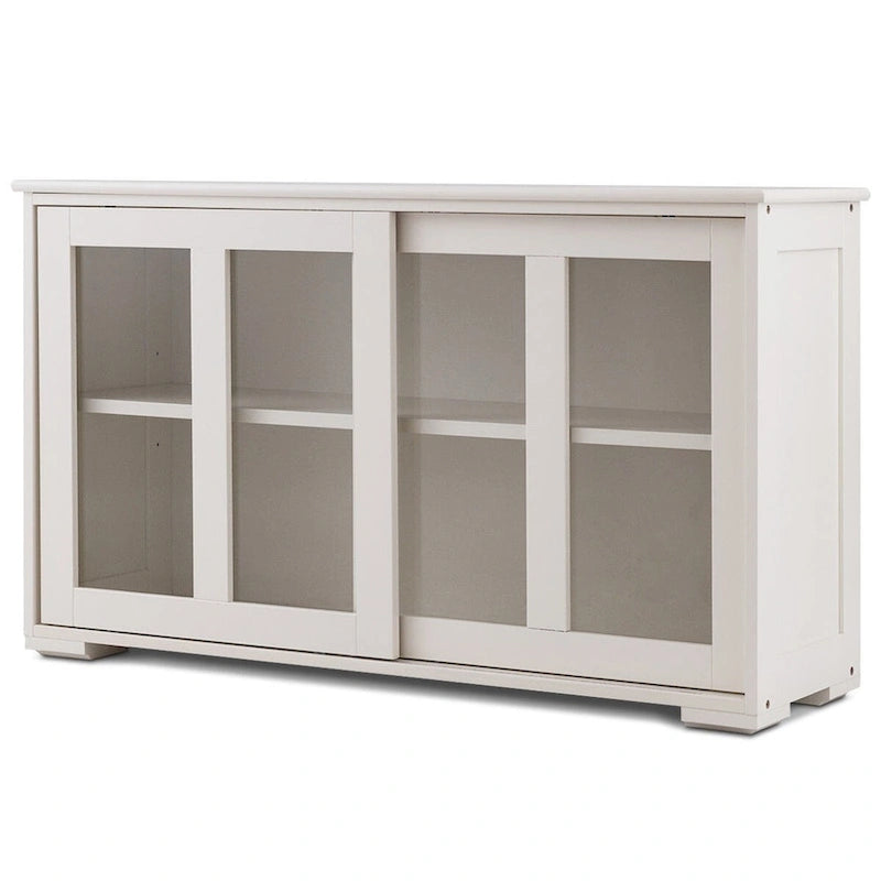 Modern Buffet Sideboard Cabinet with Tempered Glass Sliding Doors & 2 Shelves