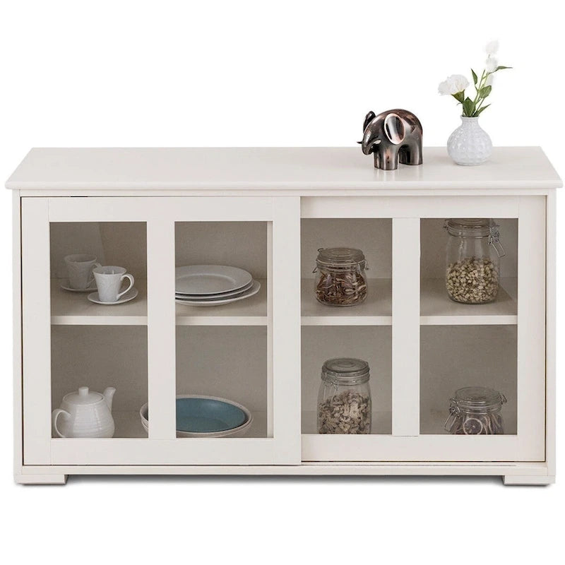 Modern Buffet Sideboard Cabinet with Tempered Glass Sliding Doors & 2 Shelves