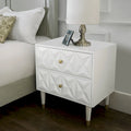 White Geometric Textured 2-Drawer Nightstand with Gold Legs