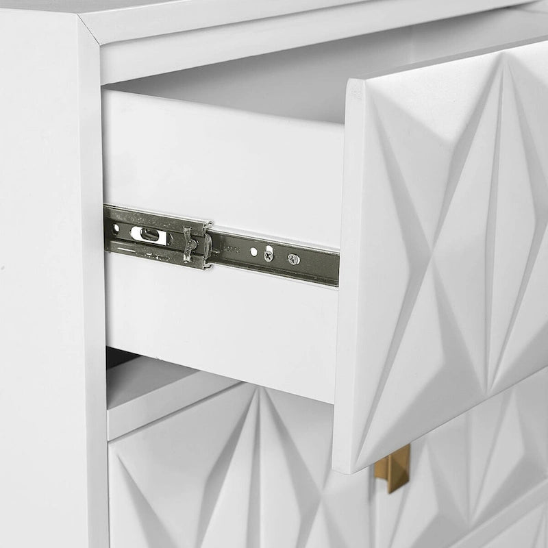 White Geometric Textured 2-Drawer Nightstand with Gold Legs