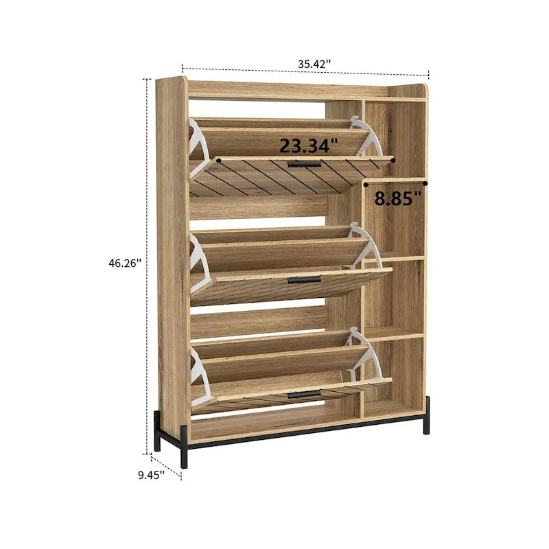 Flip-Drawer Shoe Cabinet with Open Shelf & Metal Legs – Holds 12–18 Pairs