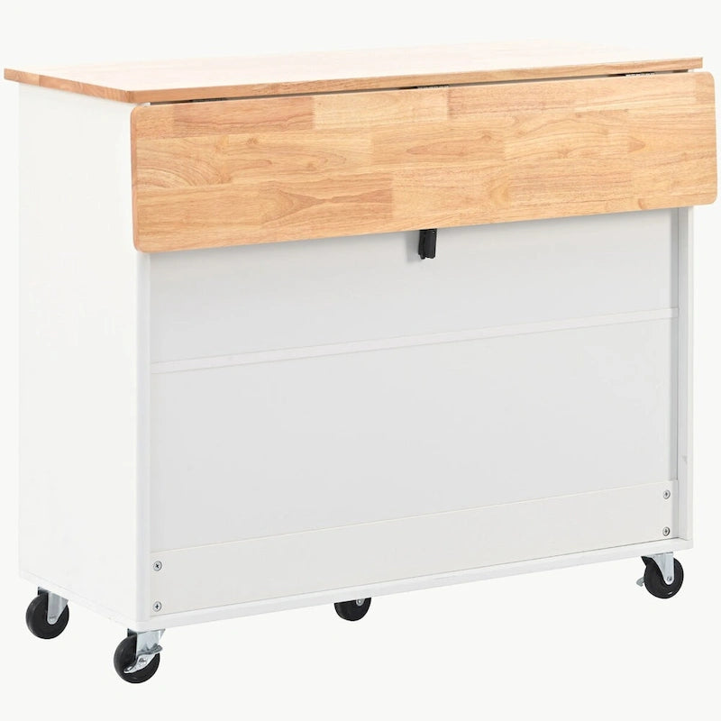 Rolling Kitchen Island Cart with Drop Leaf, LED Light and Sliding Glass Doors