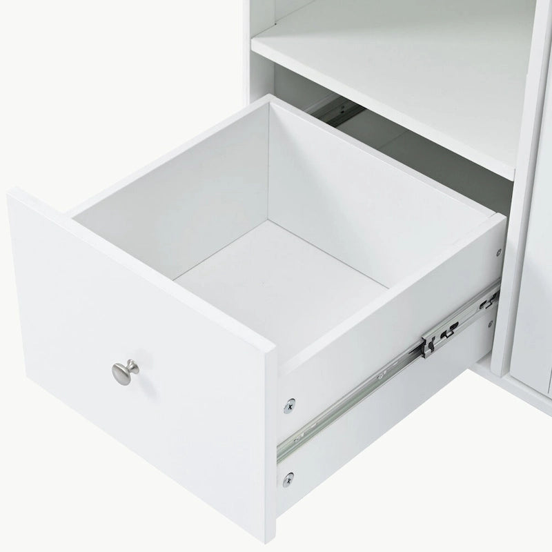 Rolling Kitchen Island Cart with Drop Leaf, LED Light and Sliding Glass Doors