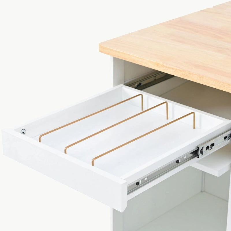 Rolling Kitchen Island Cart with Drop Leaf, LED Light and Sliding Glass Doors