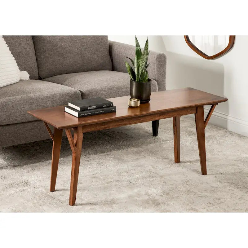 Solid Mango Wood Bench with Mid-Century Modern Design